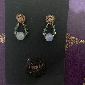 Light Blue chalcedony with Swarovski crystals and straddling base earrings